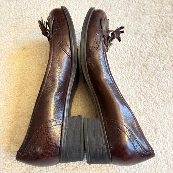 Naturalizer Leather Tassel Loafers Vintage-Classic Comfort Slip-On Heels (Brown) - Picture 5 of 8